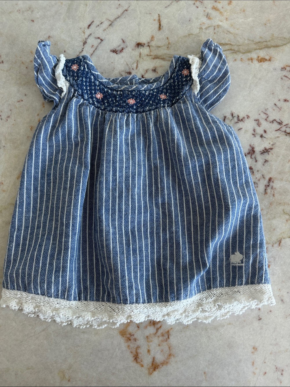 babycottons Blue and White Striped Smocked Dress